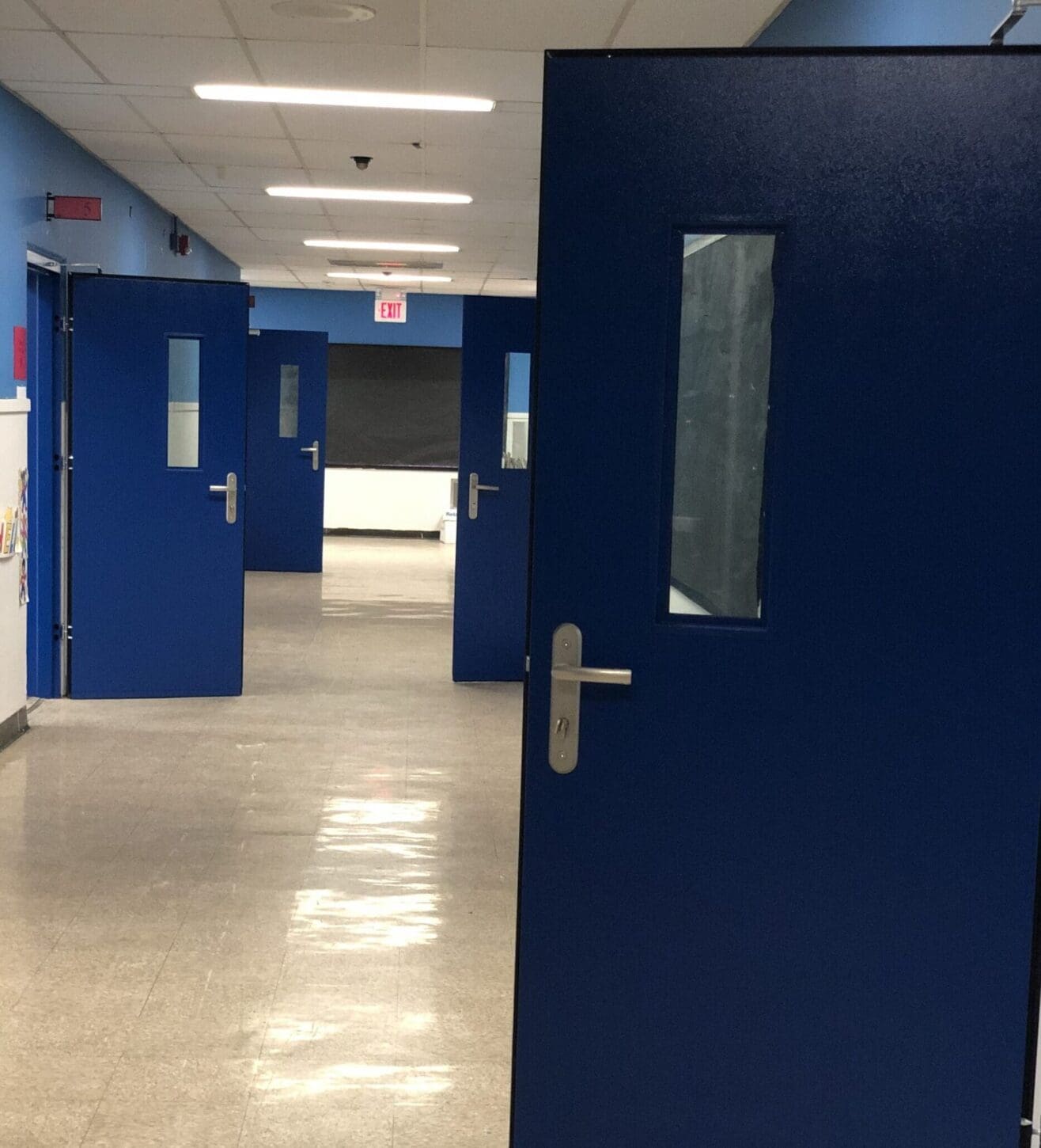 Bulletproof metal security doors installed at a local school